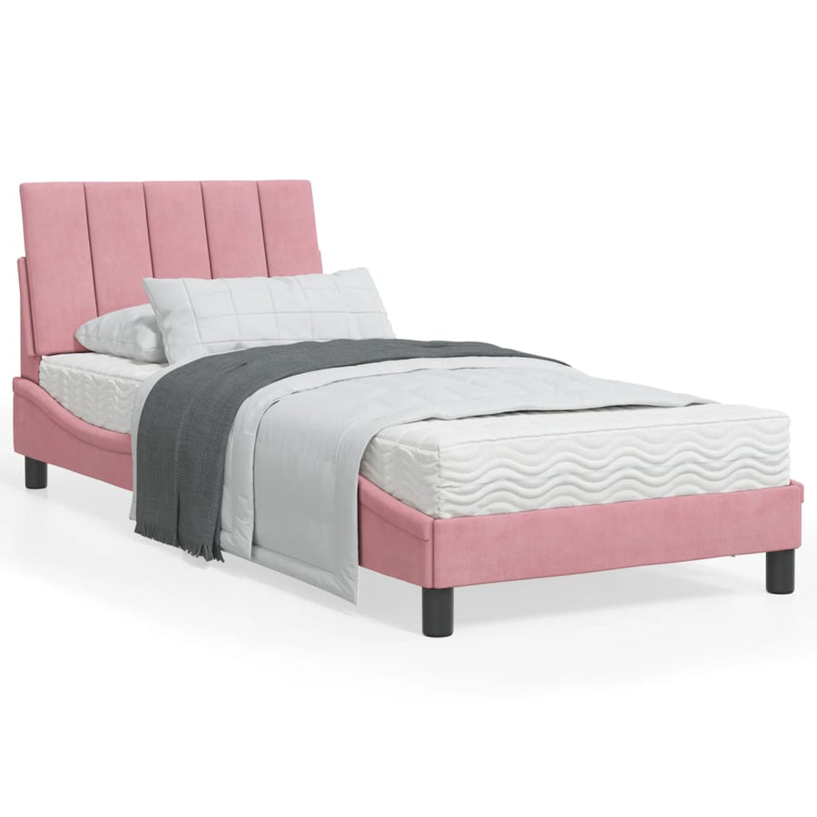 Bed Met Matras Fluweel 90 x 190 cm Roze