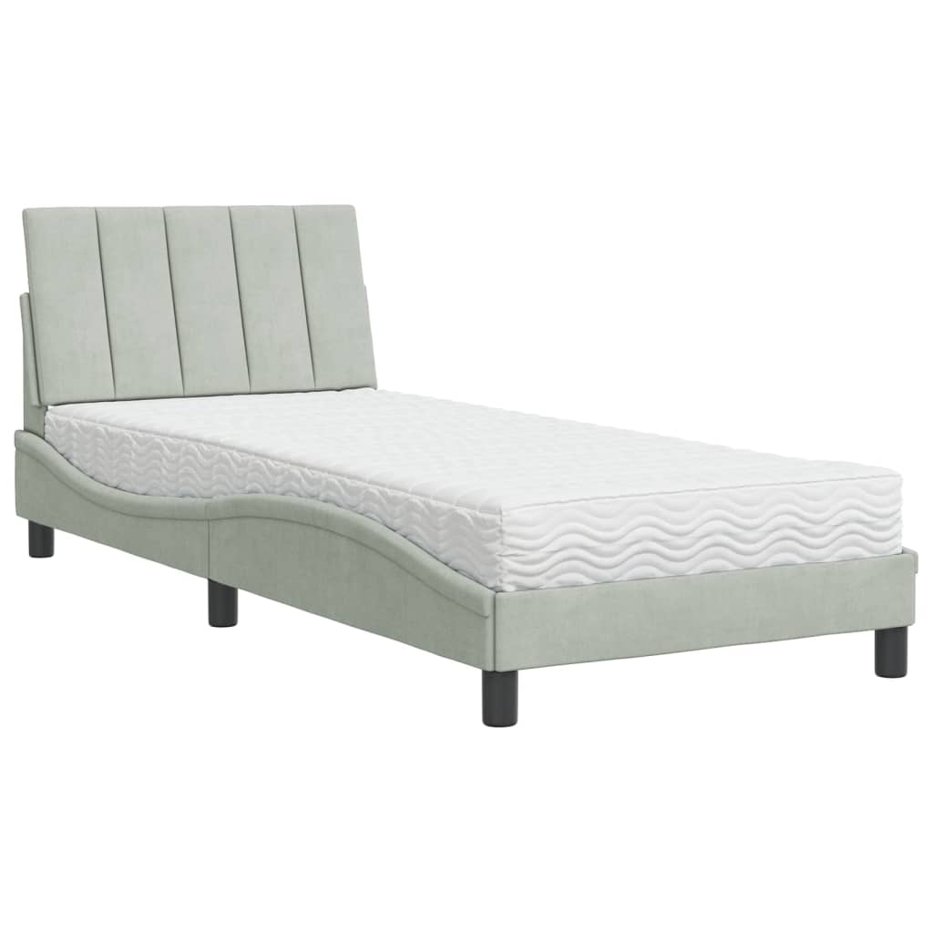 Bed met matras fluweel lichtgrijs 90x200 cm
