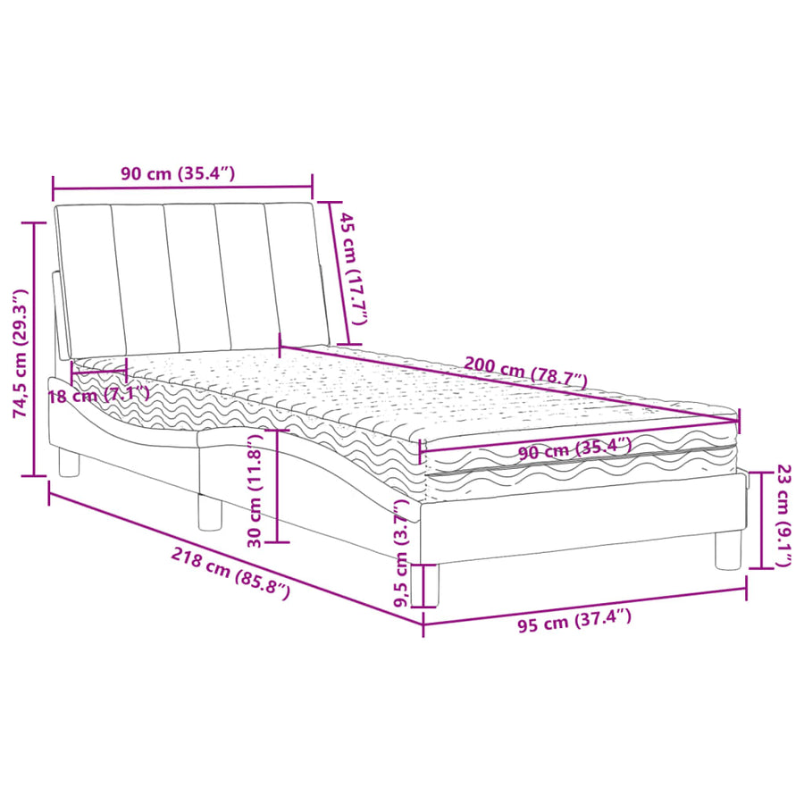 Bed met matras fluweel lichtgrijs 90x200 cm