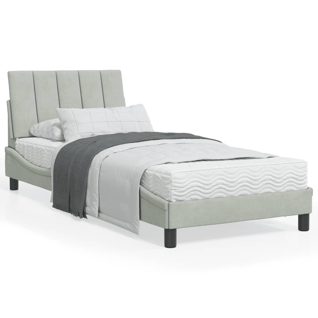 Bed met matras fluweel lichtgrijs 90x200 cm