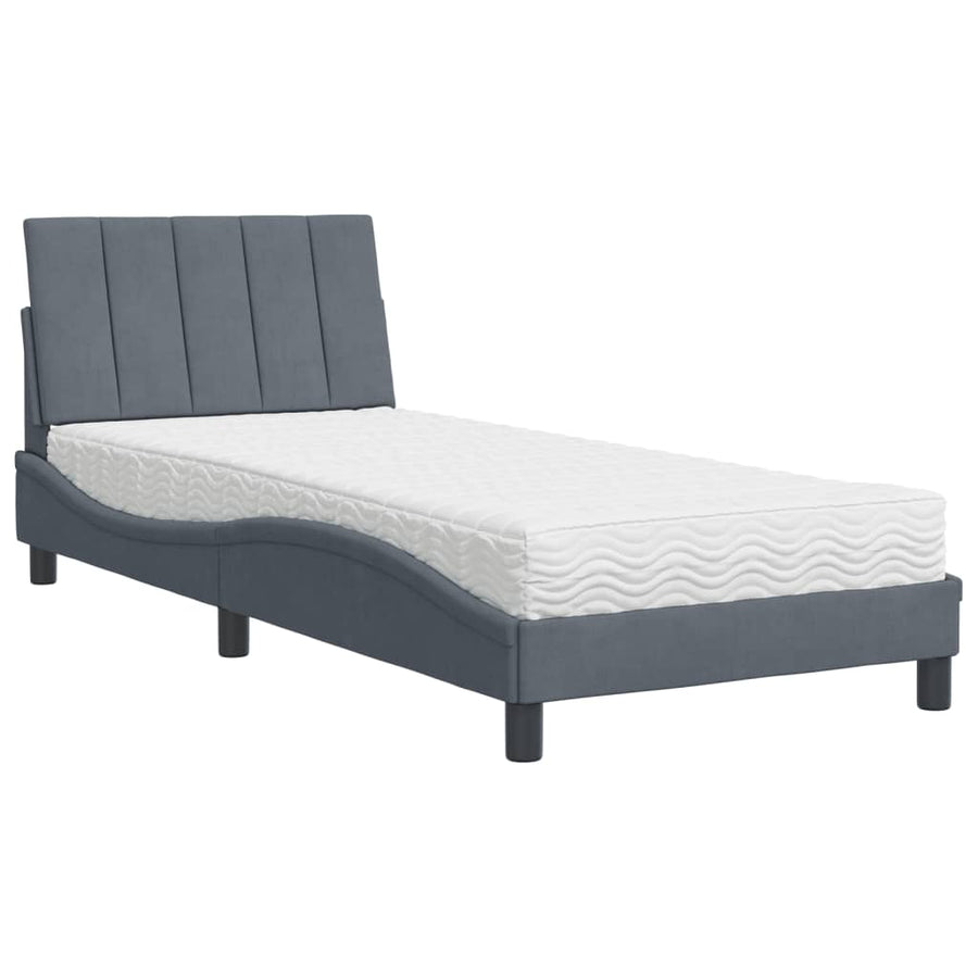 Bed met matras fluweel donkergrijs 90x200 cm