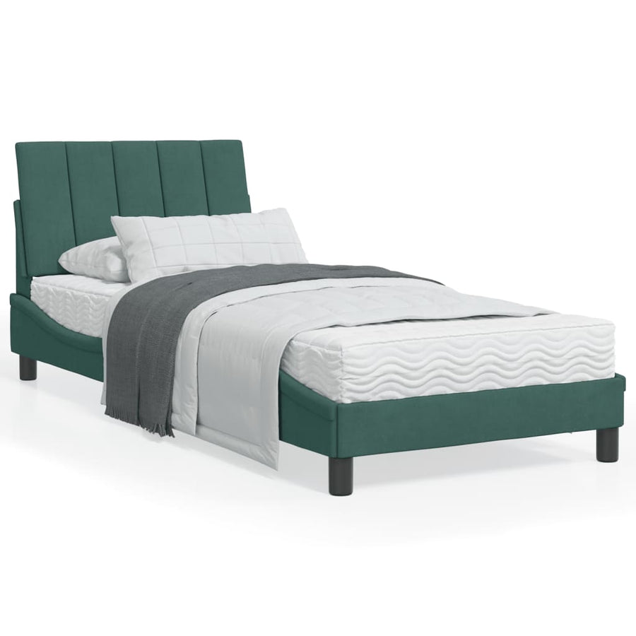 Bed met matras fluweel donkergroen 90x200 cm