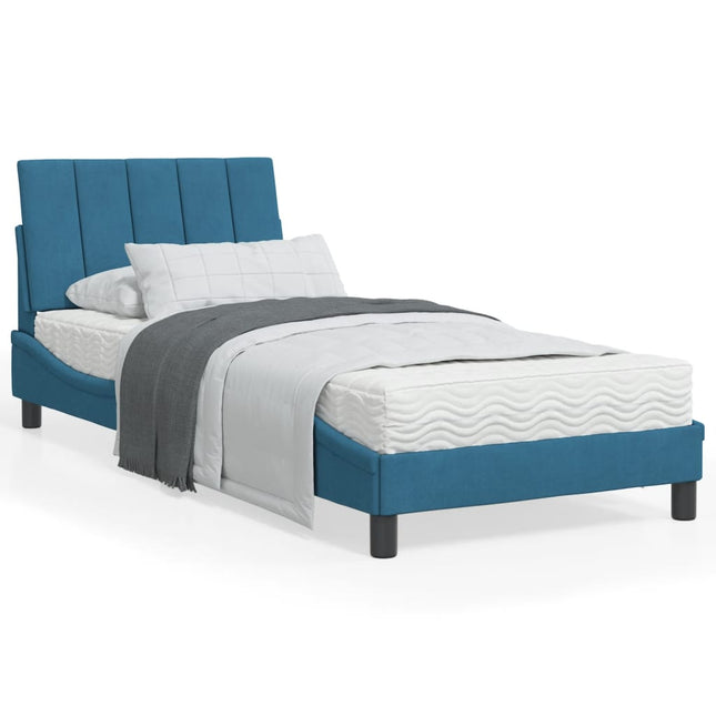 Bed met matras fluweel blauw 90x200 cm