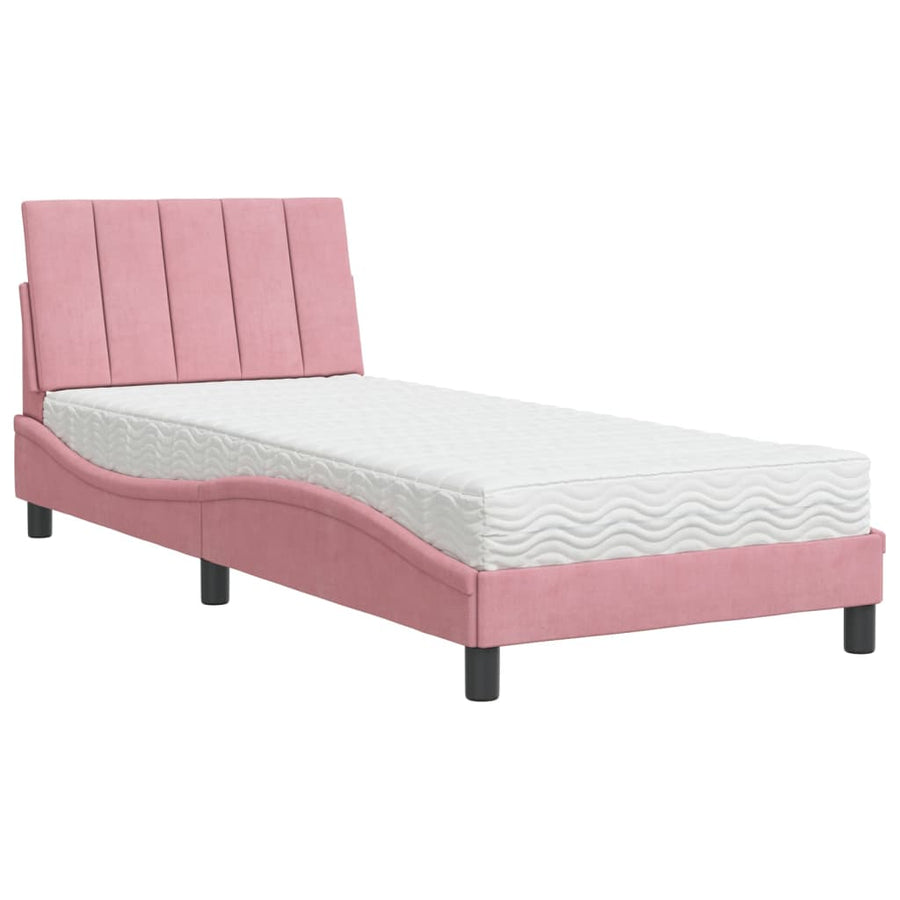 Bed met matras fluweel roze 90x200 cm