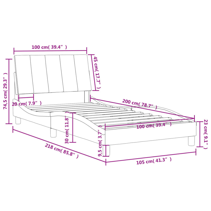 Bed met matras fluweel lichtgrijs 100x200 cm