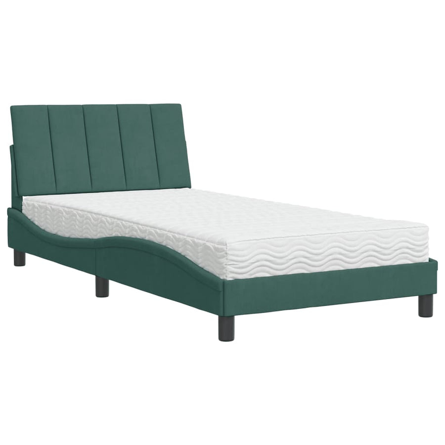 Bed met matras fluweel donkergroen 100x200 cm