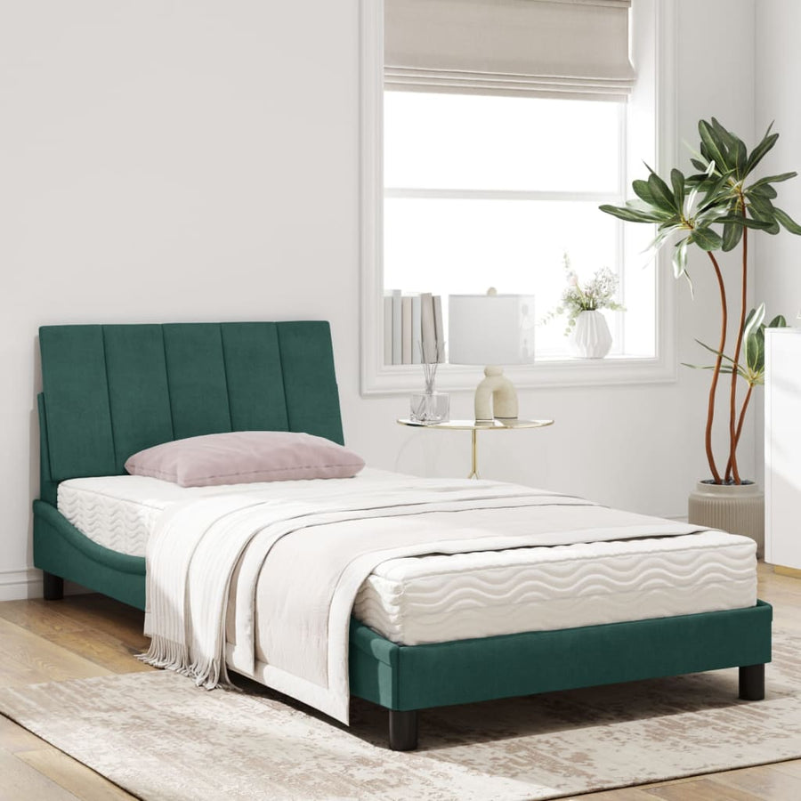 Bed met matras fluweel donkergroen 100x200 cm