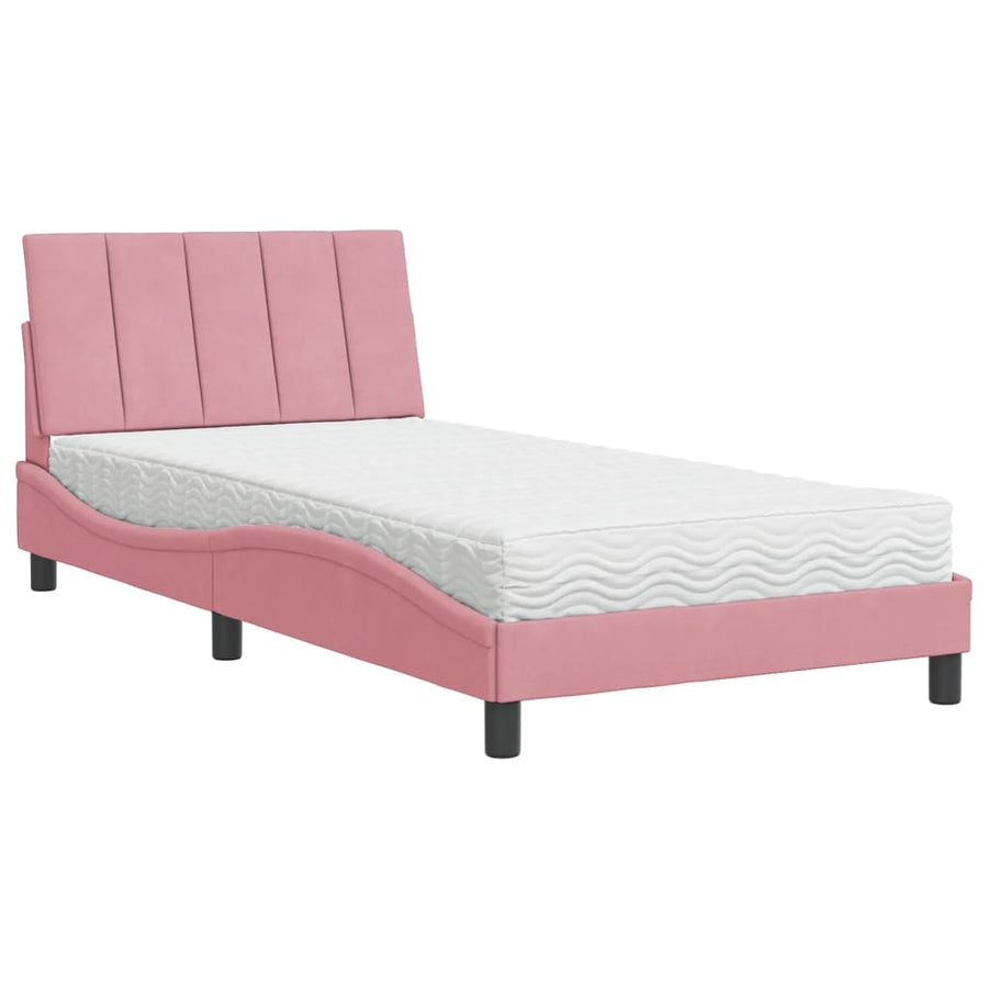Bed met matras fluweel roze 100x200 cm