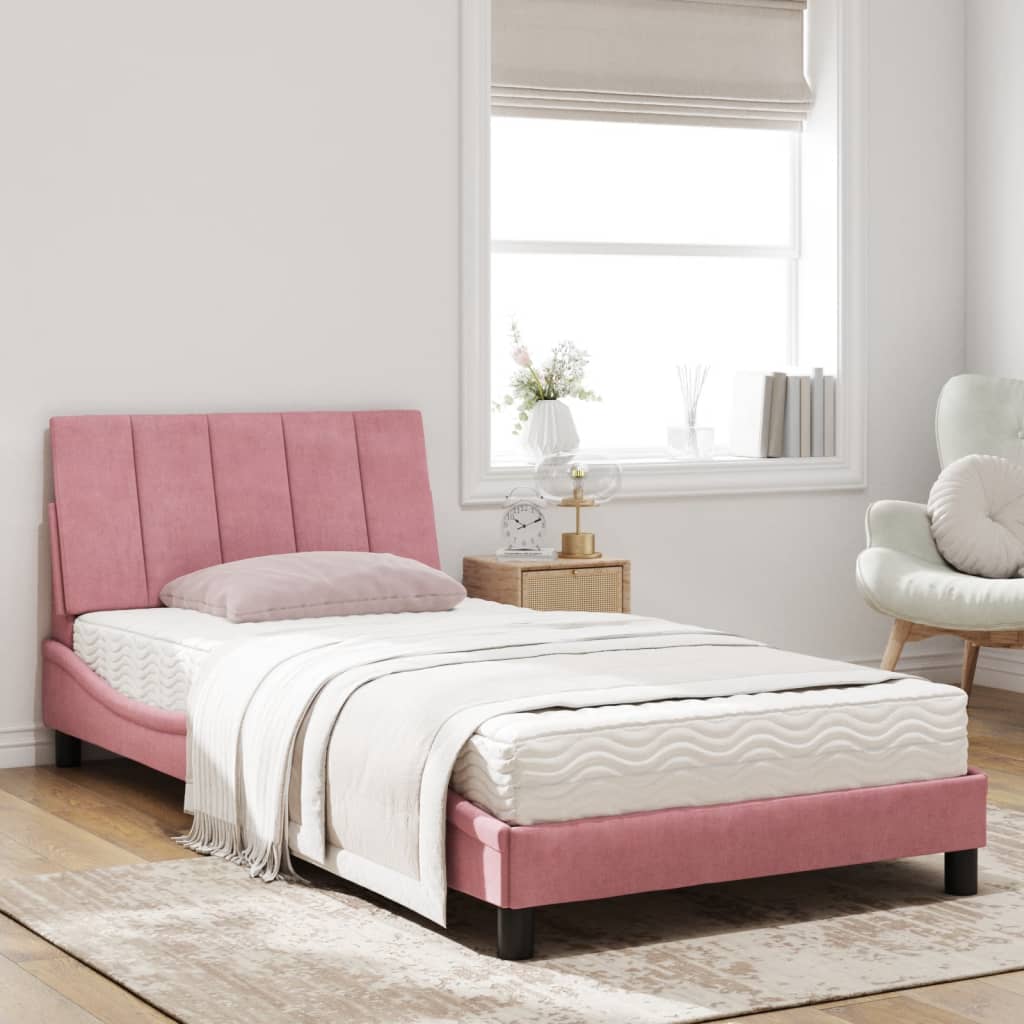 Bed met matras fluweel roze 100x200 cm