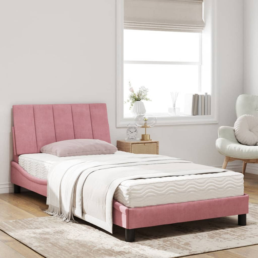 Bed met matras fluweel roze 100x200 cm