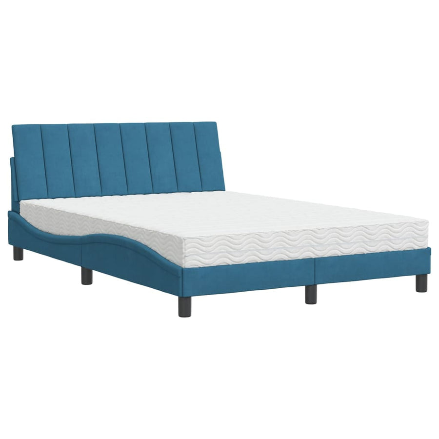 Bed met matras fluweel blauw 120x200 cm