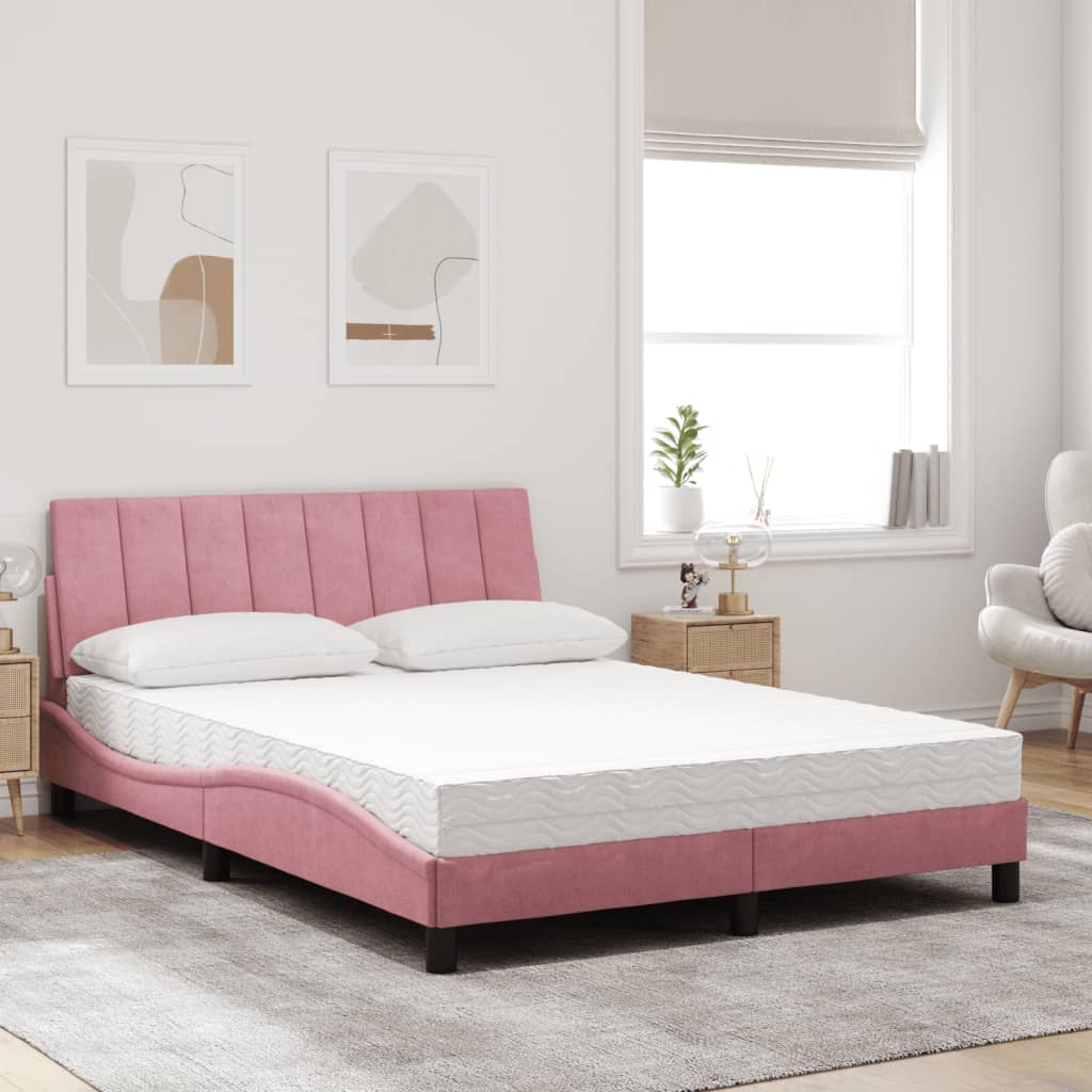 Bed Met Matras Fluweel 120 x 200 cm Roze