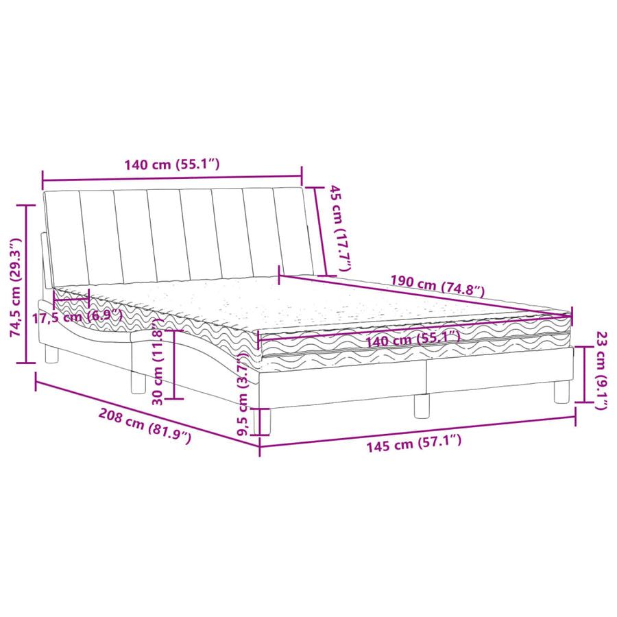 Bed met matras fluweel donkergrijs 140x190 cm