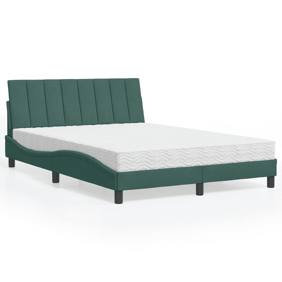 Bed met matras fluweel donkergroen 140x190 cm