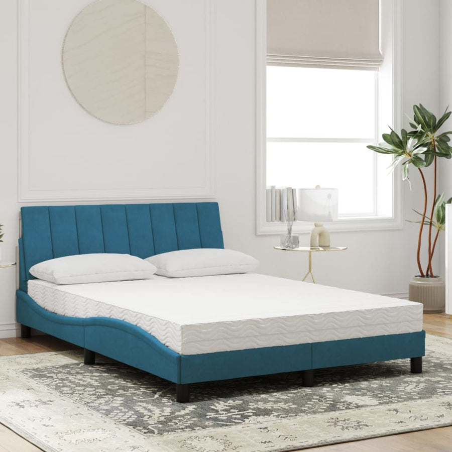Bed Met Matras Fluweel 140 x 190 cm Blauw