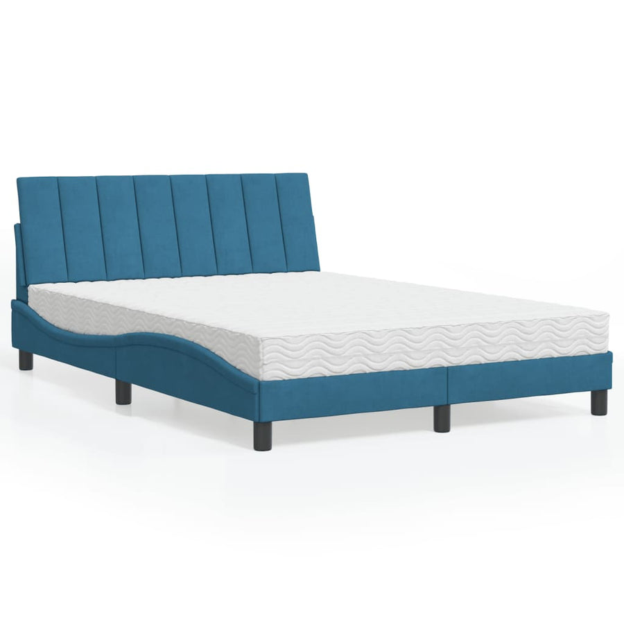 Bed Met Matras Fluweel 140 x 190 cm Blauw