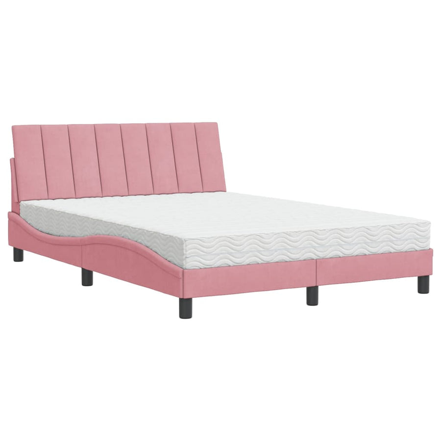 Bed Met Matras Fluweel 140 x 190 cm Roze