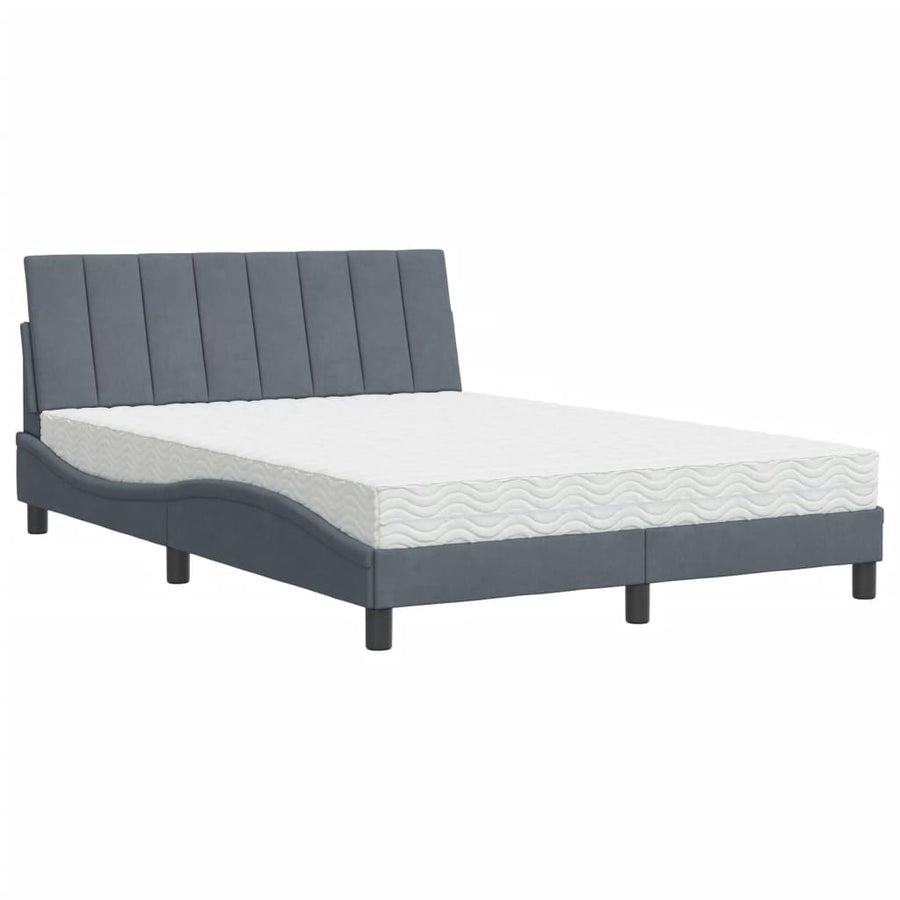 Bed met matras fluweel donkergrijs 140x200 cm