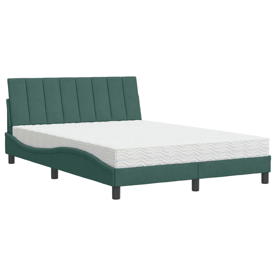 Bed met matras fluweel donkergroen 140x200 cm