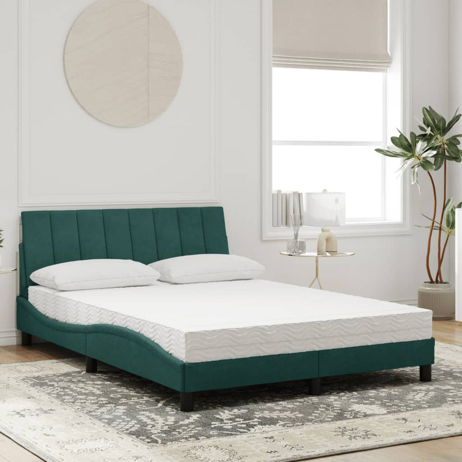 Bed met matras fluweel donkergroen 140x200 cm