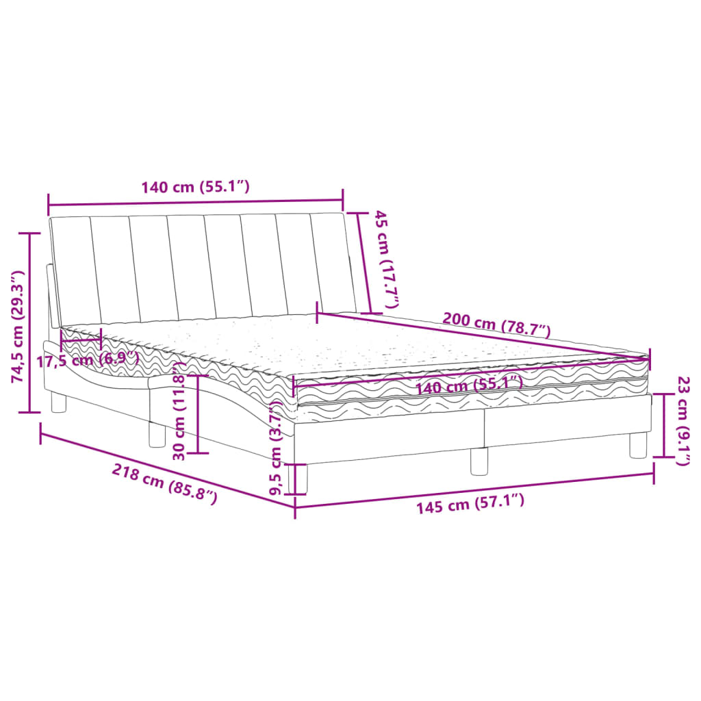 Bed Met Matras Fluweel 140 x 200 cm Roze