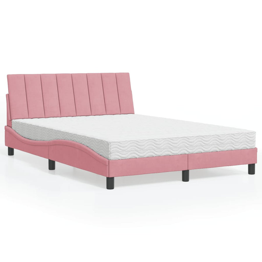 Bed Met Matras Fluweel 140 x 200 cm Roze