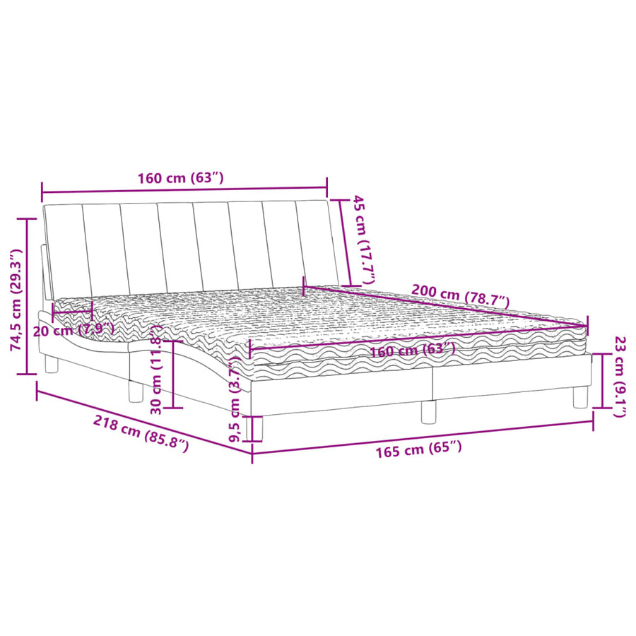 Bed met matras fluweel donkergrijs 160x200 cm