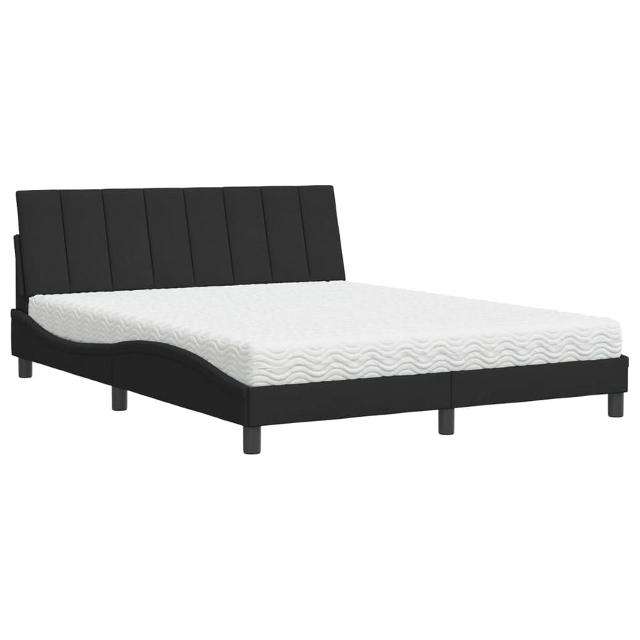 Bed Met Matras Fluweel 160 x 200 cm Zwart