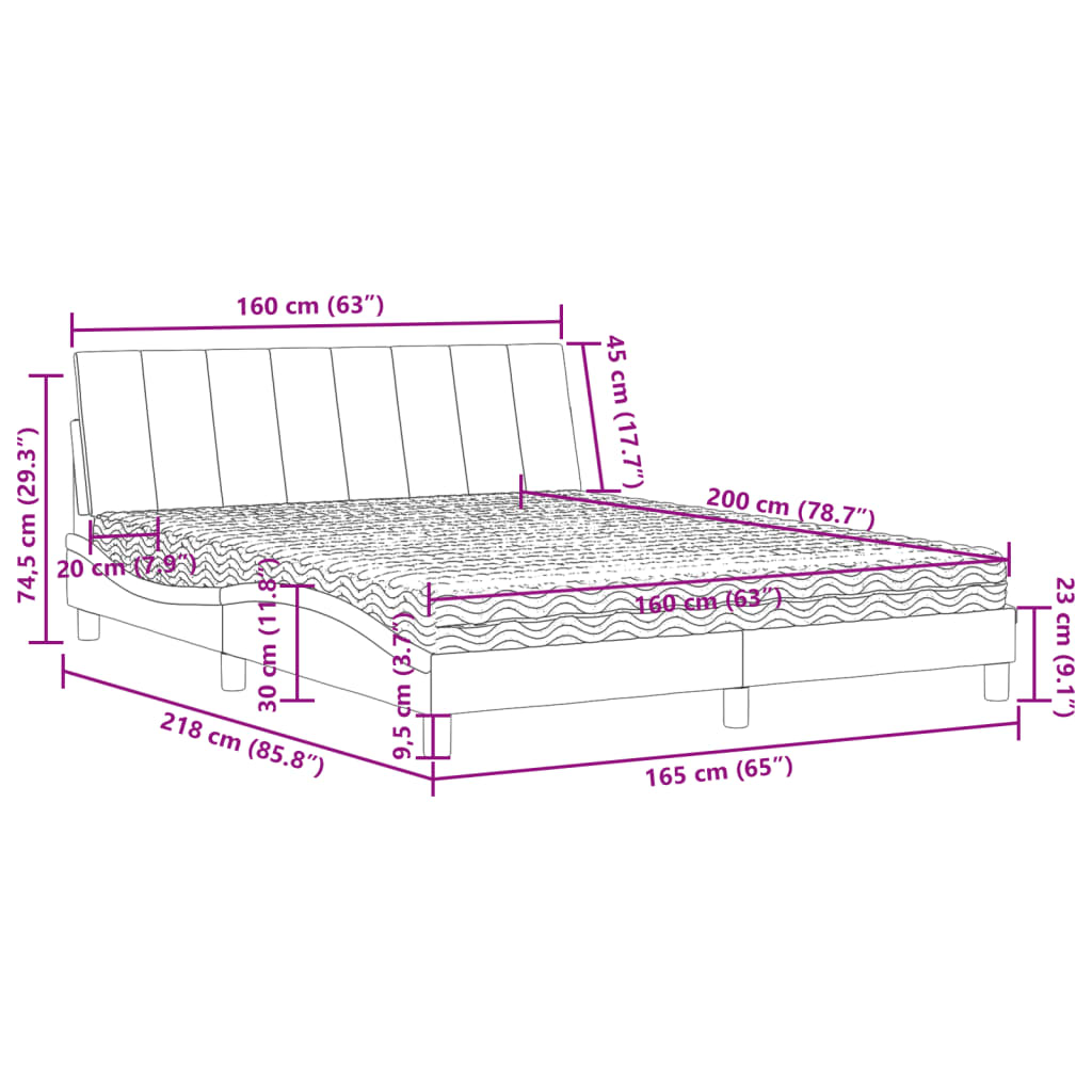 Bed Met Matras Fluweel 160 x 200 cm Zwart