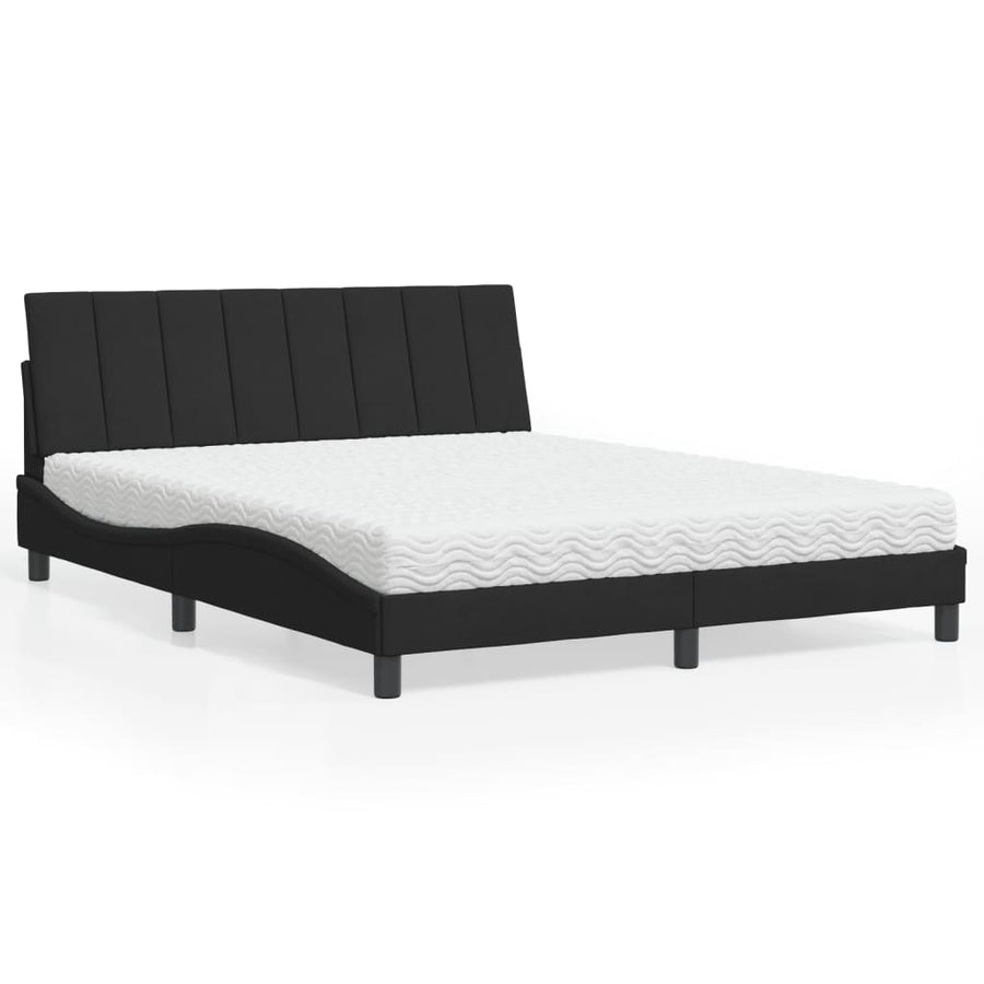 Bed Met Matras Fluweel 160 x 200 cm Zwart