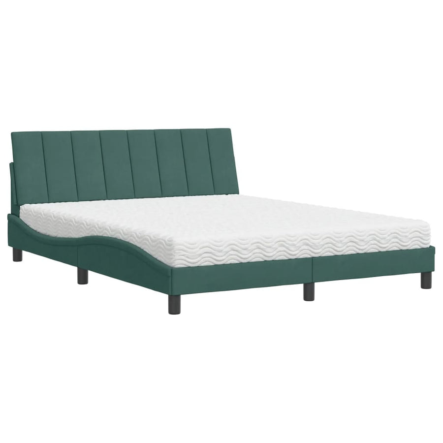 Bed Met Matras Fluweel 160 x 200 cm Donkergroen