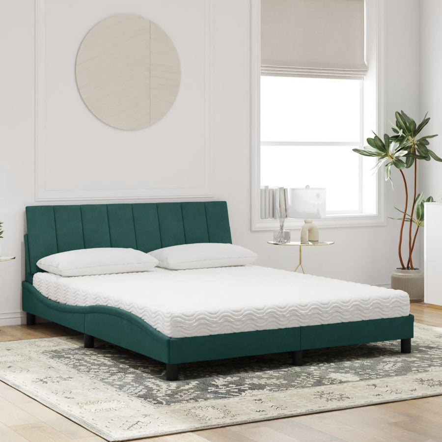 Bed Met Matras Fluweel 160 x 200 cm Donkergroen