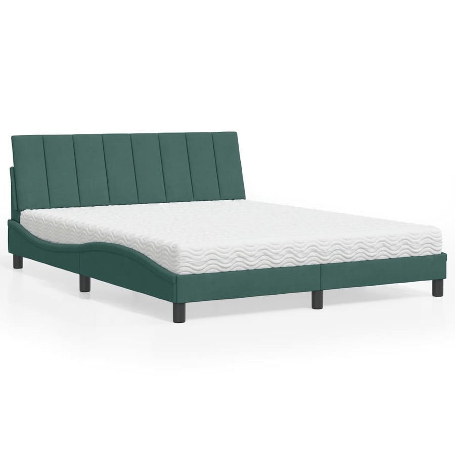 Bed Met Matras Fluweel 160 x 200 cm Donkergroen