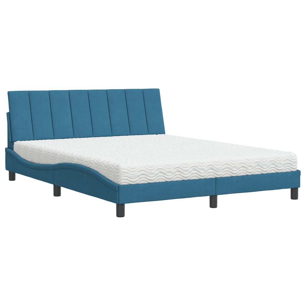 Bed Met Matras Fluweel 160 x 200 cm Blauw