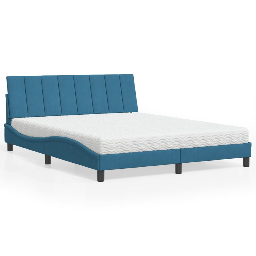 Bed Met Matras Fluweel 160 x 200 cm Blauw