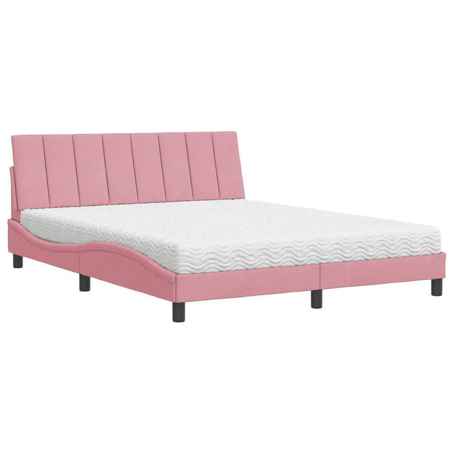 Bed Met Matras Fluweel 160 x 200 cm Roze