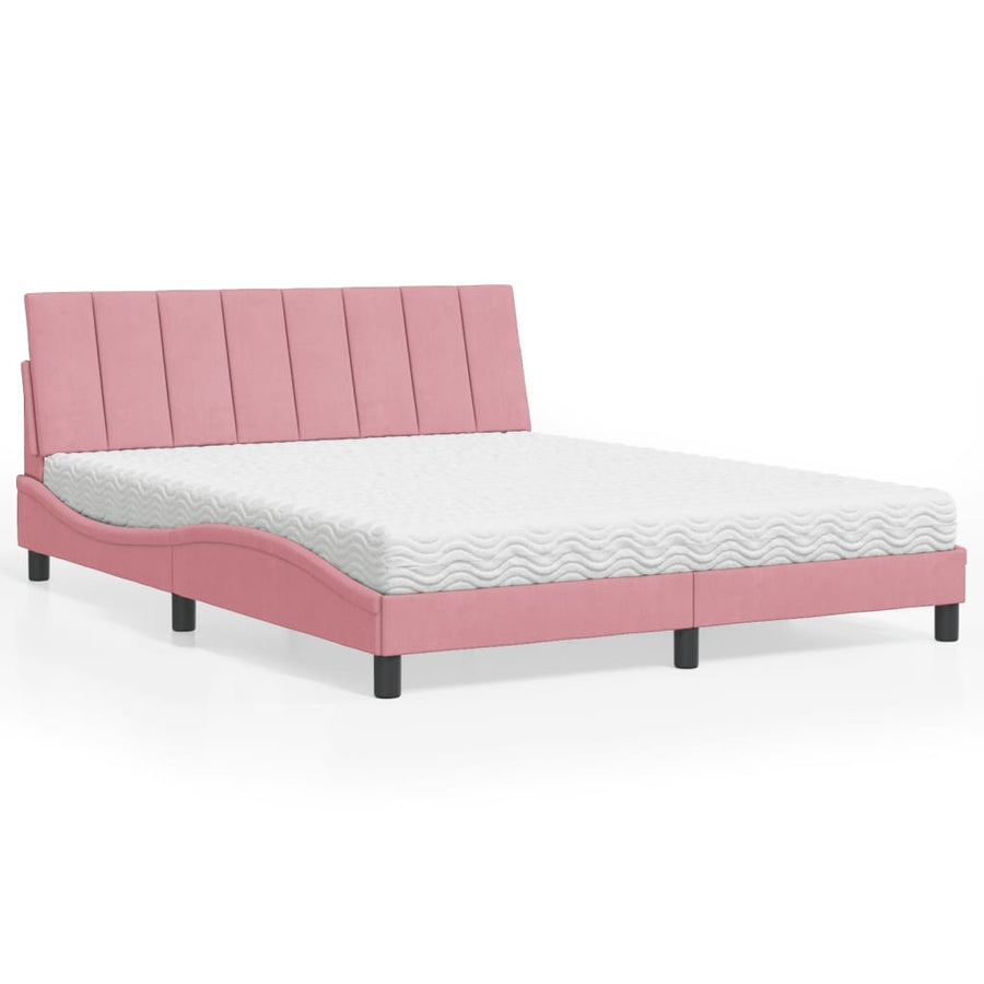 Bed Met Matras Fluweel 160 x 200 cm Roze