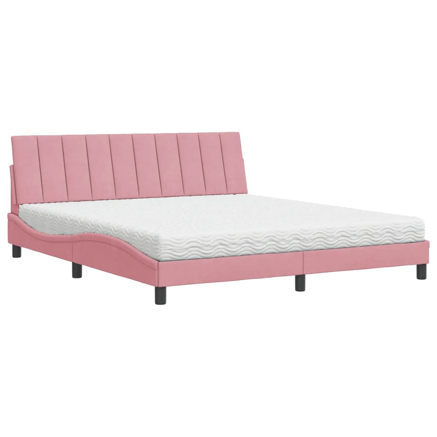 Bed Met Matras Fluweel 180 x 200 cm Roze