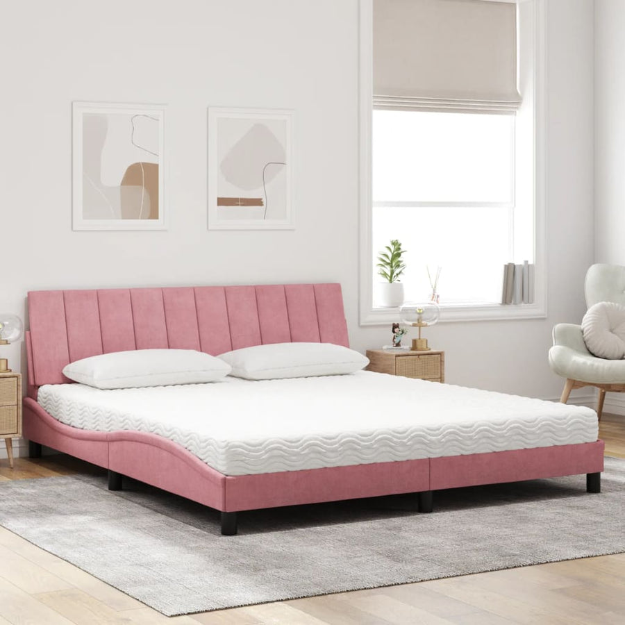 Bed Met Matras Fluweel 180 x 200 cm Roze