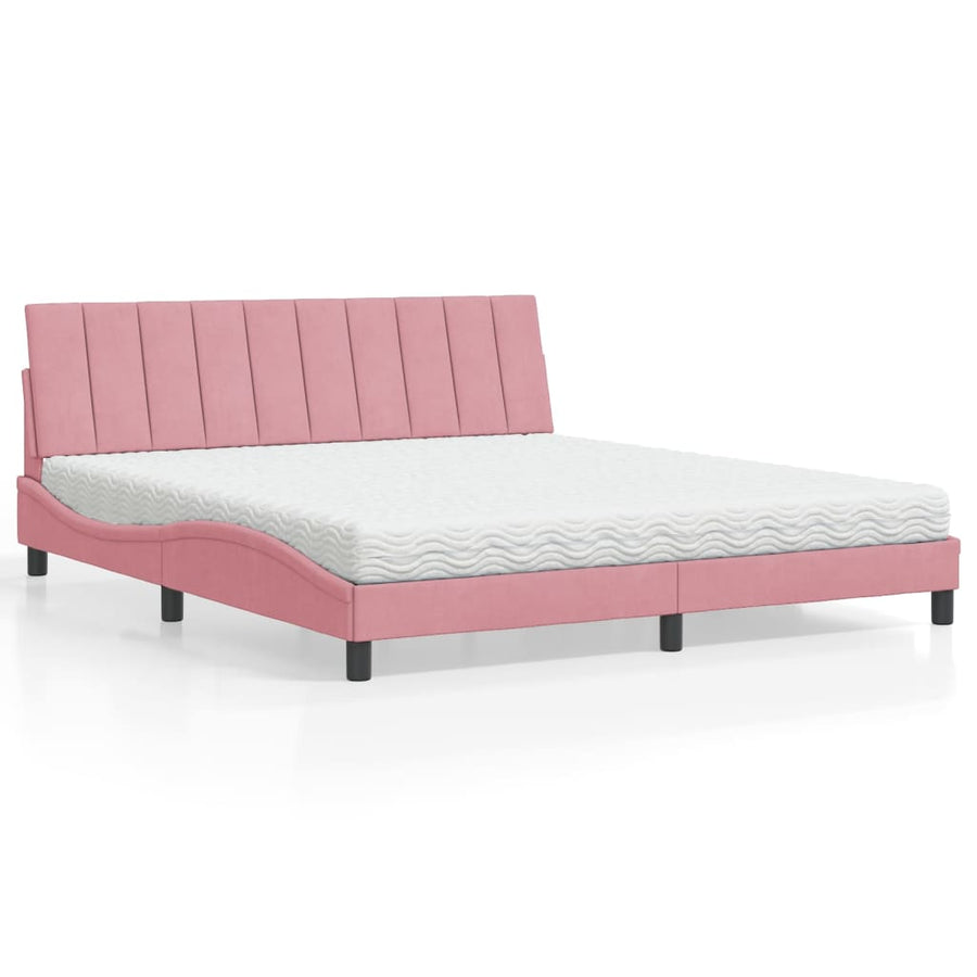 Bed Met Matras Fluweel 180 x 200 cm Roze