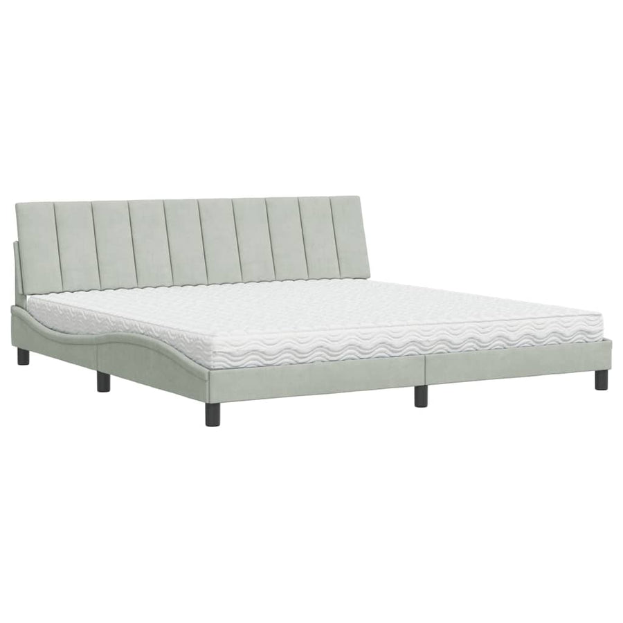 Bed Met Matras Fluweel 200 x 200 cm Lichtgrijs