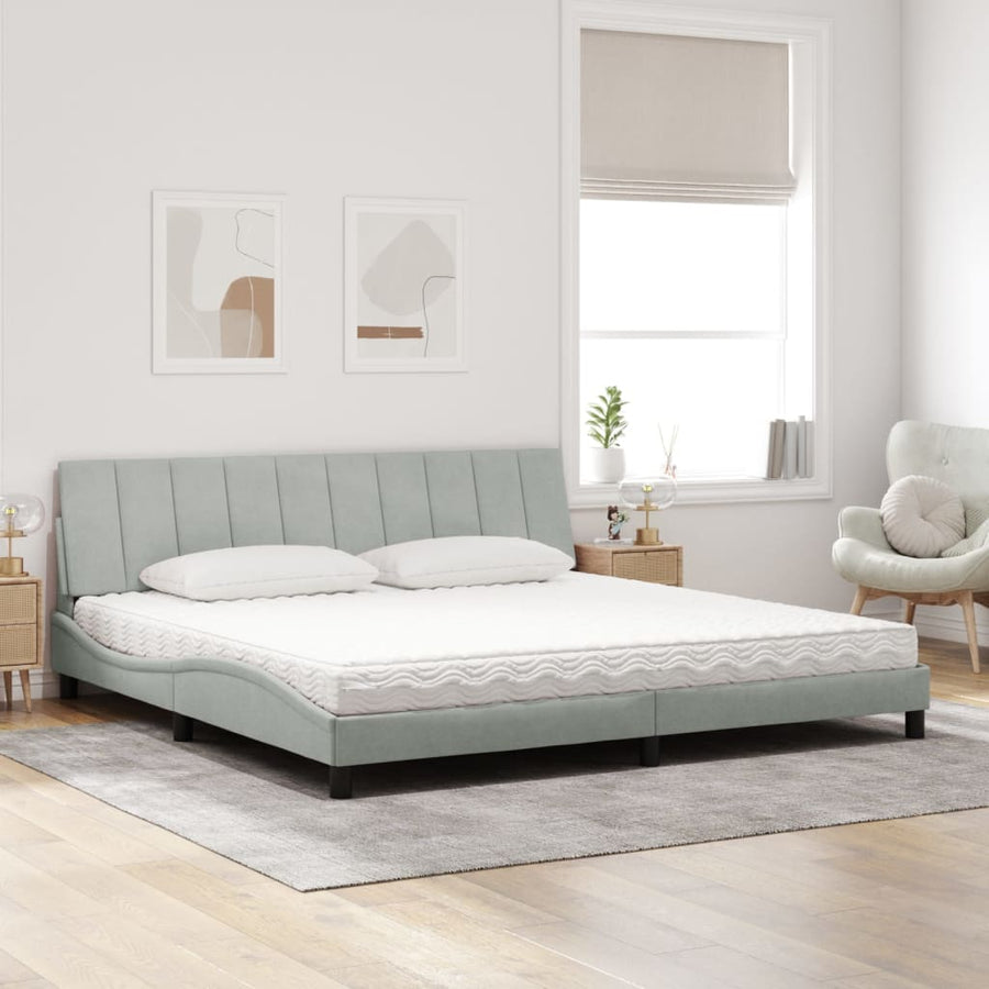 Bed Met Matras Fluweel 200 x 200 cm Lichtgrijs