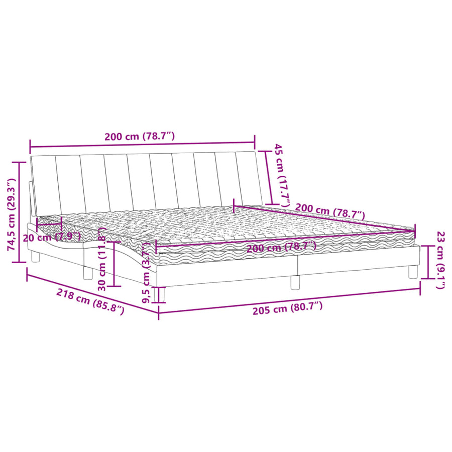 Bed Met Matras Fluweel 200 x 200 cm Lichtgrijs