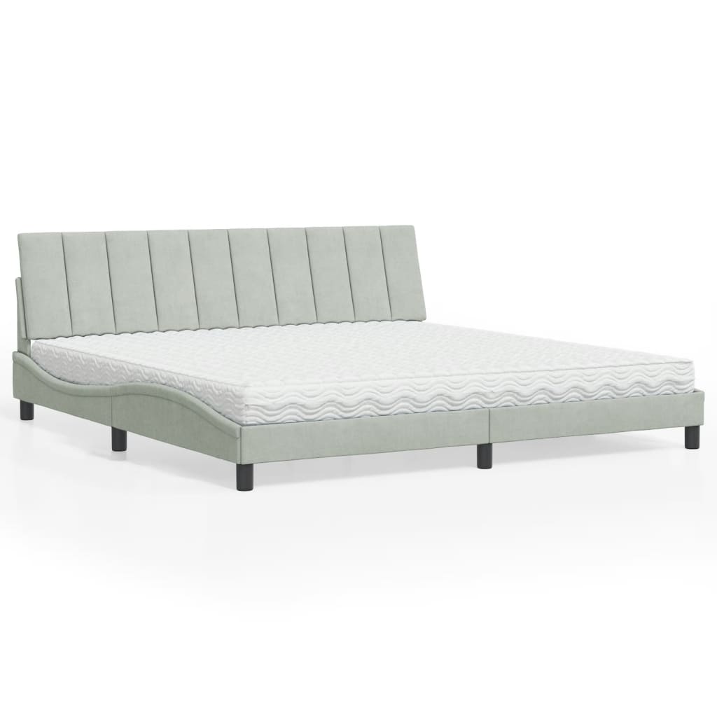 Bed Met Matras Fluweel 200 x 200 cm Lichtgrijs