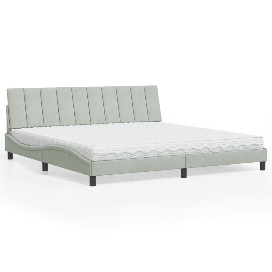 Bed Met Matras Fluweel 200 x 200 cm Lichtgrijs