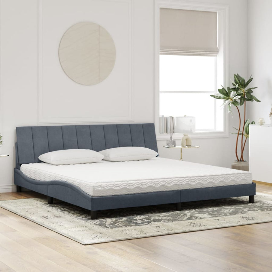 Bed Met Matras Fluweel 200 x 200 cm Donkergrijs