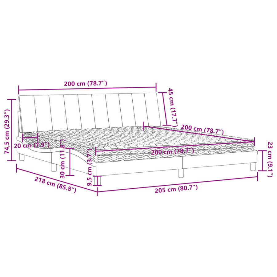 Bed Met Matras Fluweel 200 x 200 cm Donkergrijs