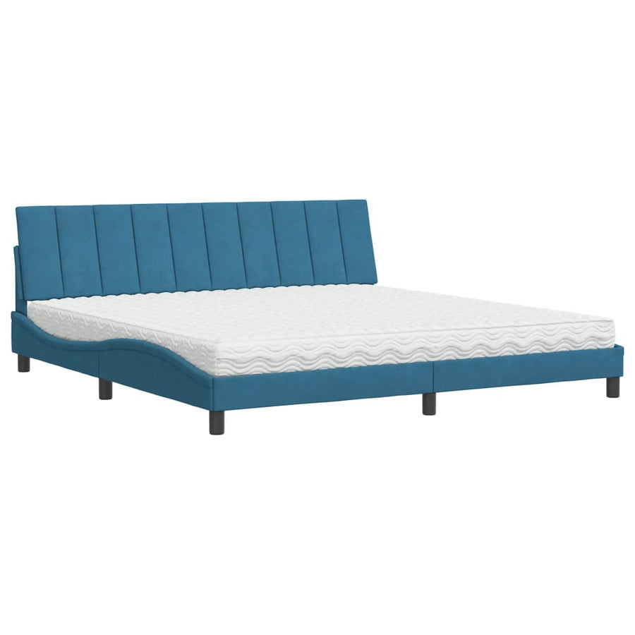 Bed Met Matras Fluweel 200 x 200 cm Blauw