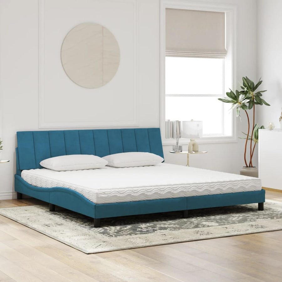 Bed Met Matras Fluweel 200 x 200 cm Blauw