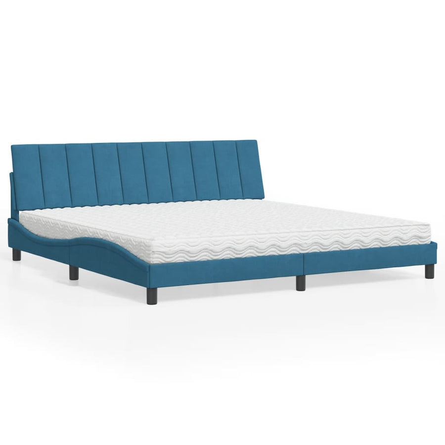Bed Met Matras Fluweel 200 x 200 cm Blauw